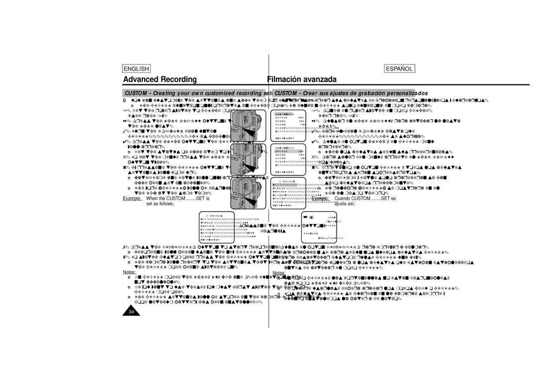 Samsung SCL630, SCL650 manual Menu, Example When the Custom SET is Ejemplo Cuando Custom SET se, Set as follows, Ajusta así 