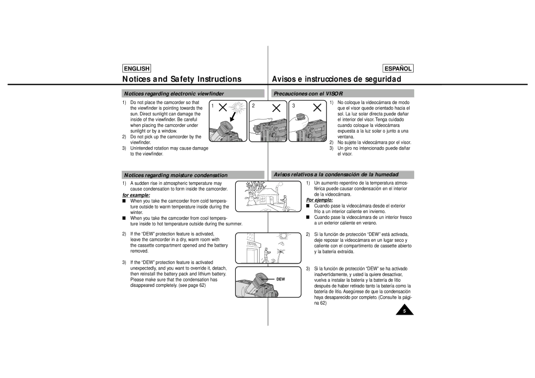 Samsung SCL650, SCL630 manual Precauciones con el Visor, Avisos relativos a la condensación de la humedad 