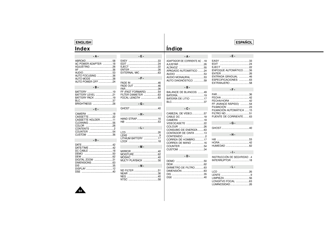 Samsung SCL630, SCL650 manual Index Índice 