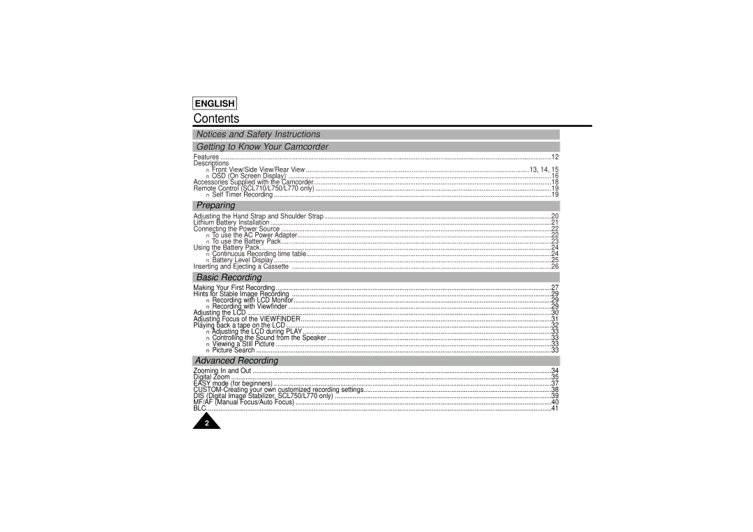 Samsung SCL710, SCL750, SCL770, SCL700 manual Contents 