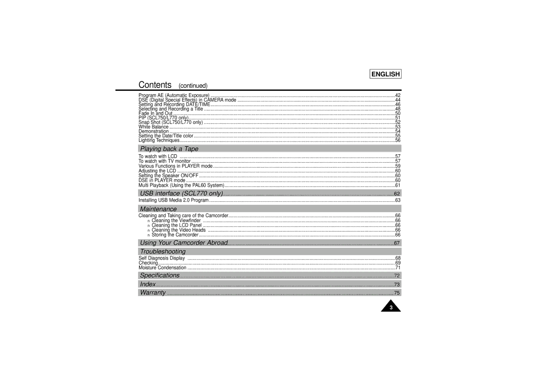 Samsung SCL700, SCL750, SCL770, SCL710 manual Playing back a Tape, Maintenance, Troubleshooting 