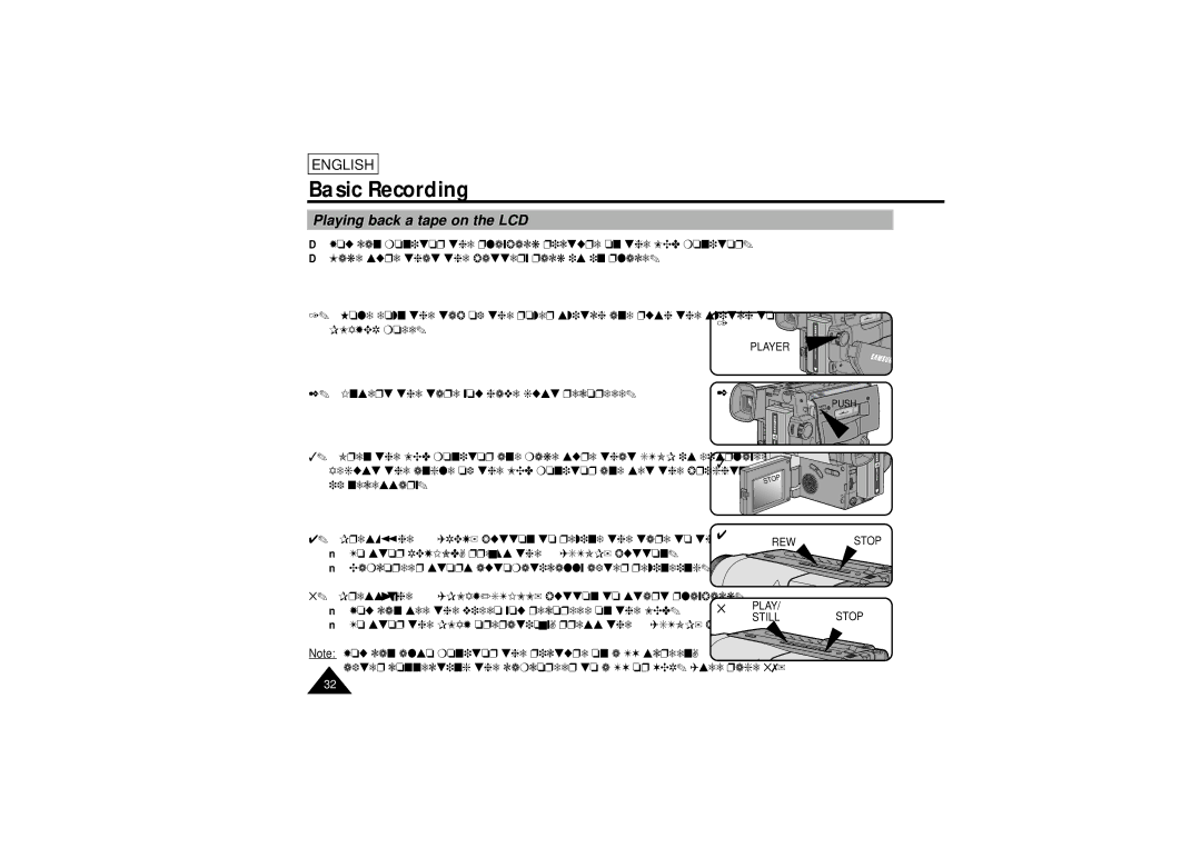 Samsung SCL750, SCL770, SCL710, SCL700 manual Playing back a tape on the LCD, Player, Rew, Still 