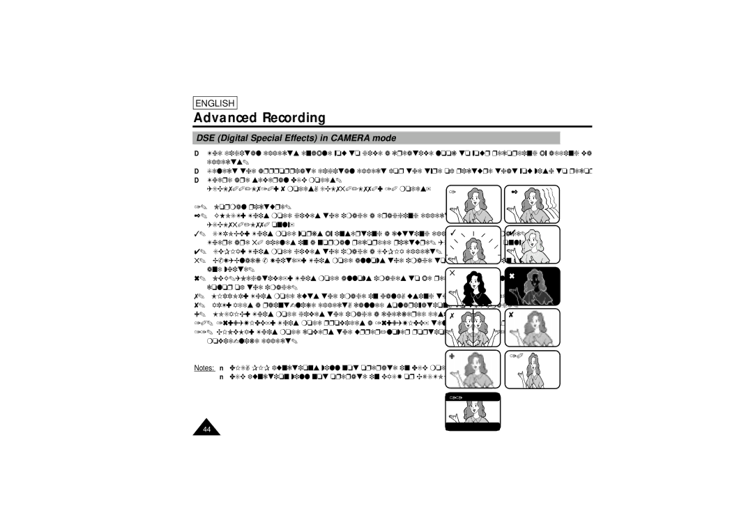 Samsung SCL750, SCL770, SCL710, SCL700 manual DSE Digital Special Effects in Camera mode 