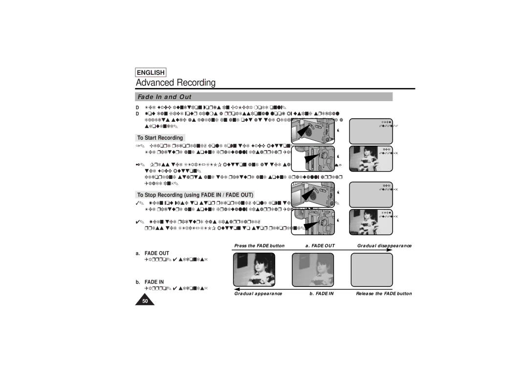 Samsung SCL710 Fade In and Out, To Start Recording, To Stop Recording using Fade in / Fade OUT, Fade OUT Approx seconds 