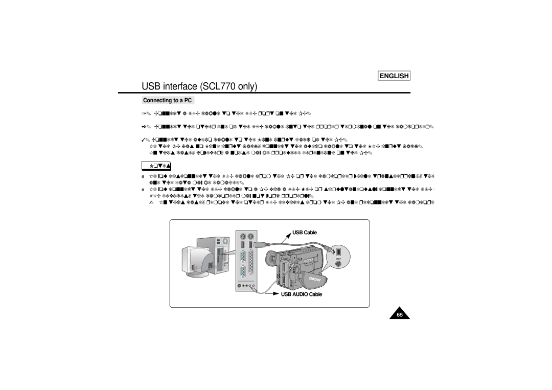 Samsung SCL770, SCL750, SCL710, SCL700 manual Connecting to a PC, USB Cable, USB Audio Cable 