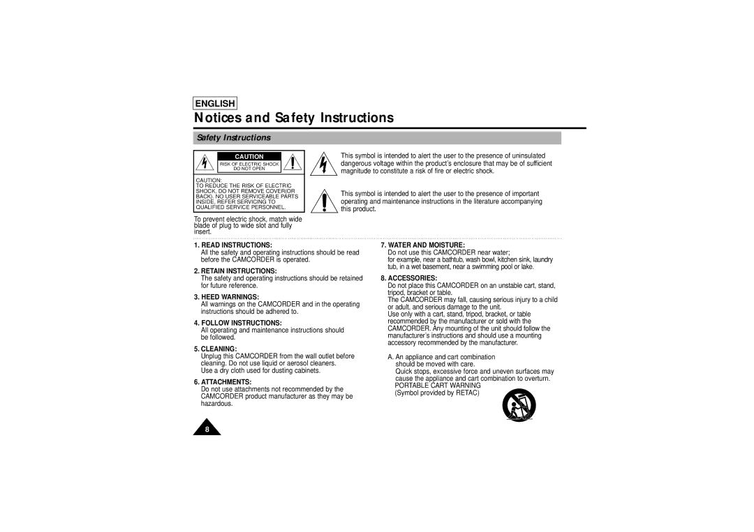 Samsung SCL750, SCL770, SCL710, SCL700 manual Safety Instructions 