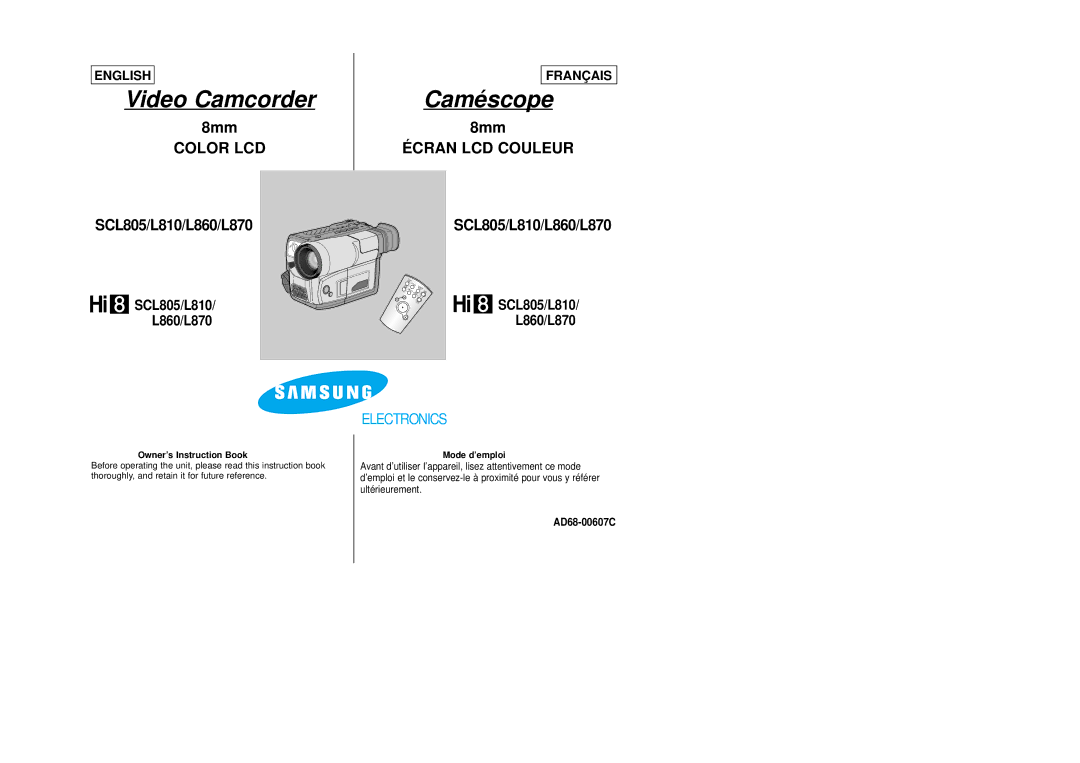 Samsung SCL805 manual AD68-00607C, Owner’s Instruction Book, Mode d’emploi 