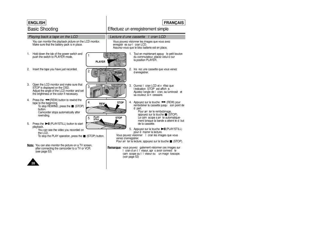 Samsung SCL805 manual La position Player, ’enregistrer, Départ, Le caméscope s’arrête automatique 