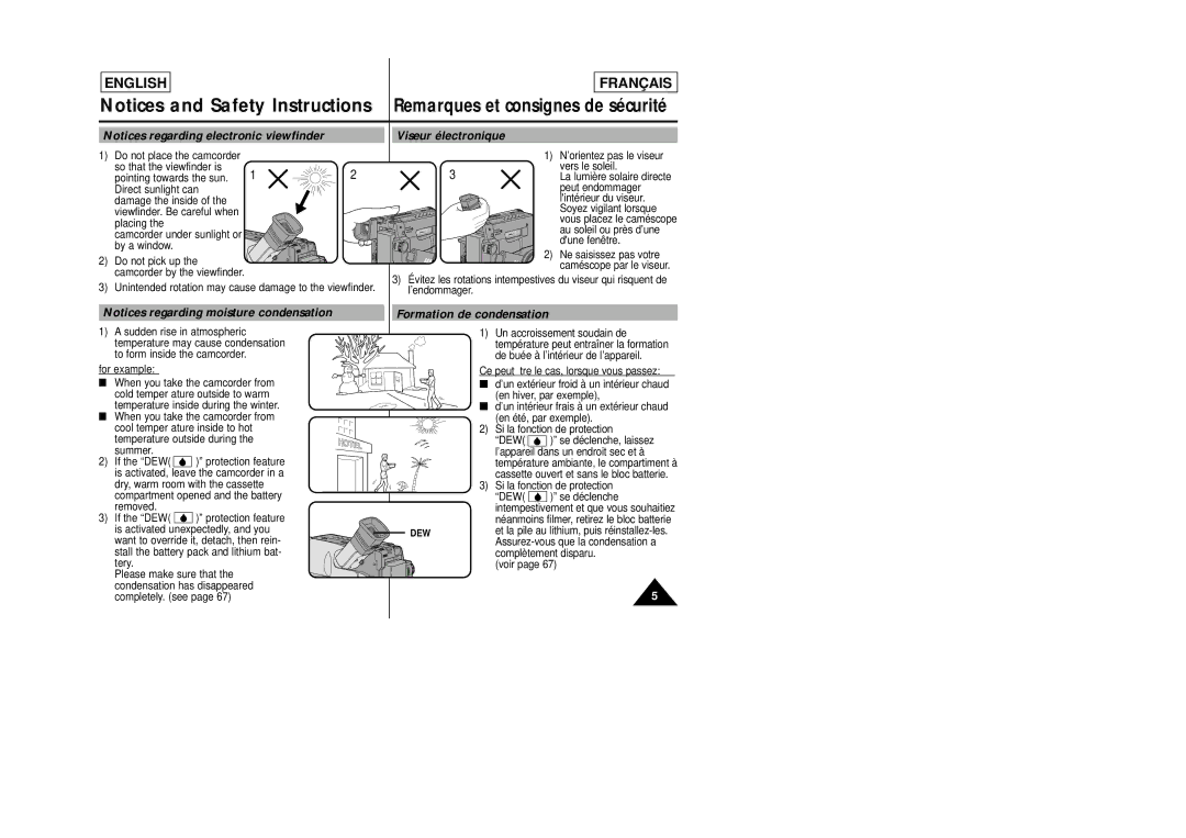 Samsung SCL805 manual Viseur électronique, Formation de condensation 