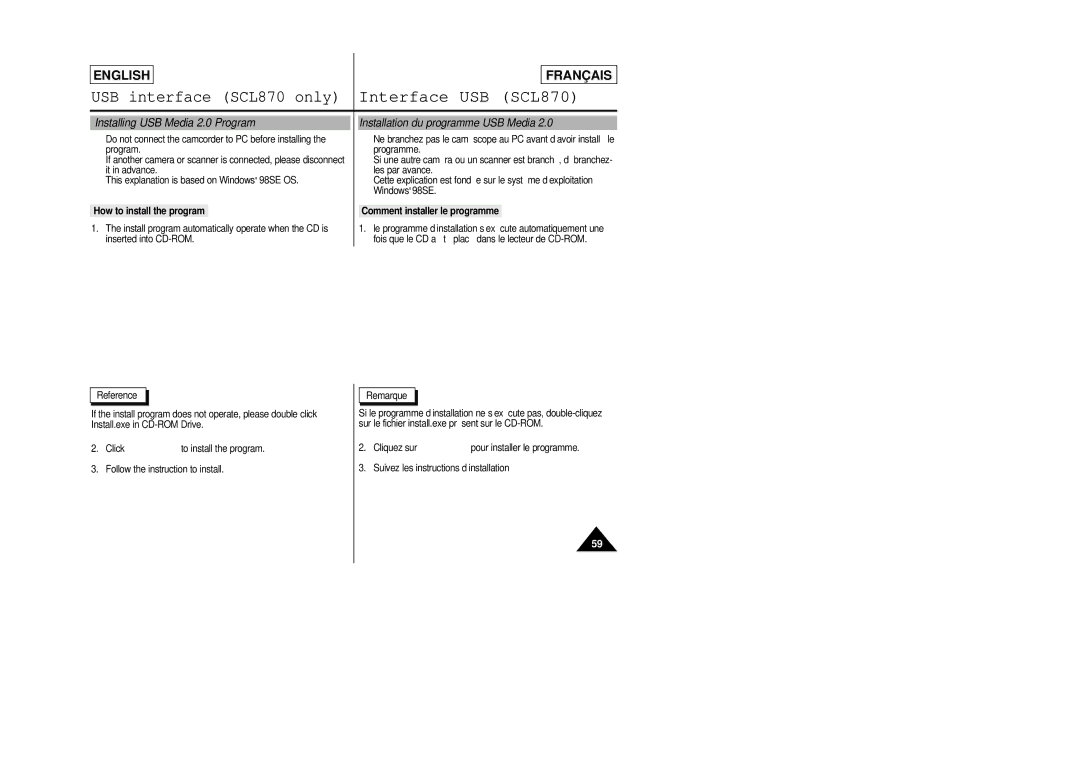 Samsung SCL805 manual How to install the program, Comment installer le programme, Remarque 