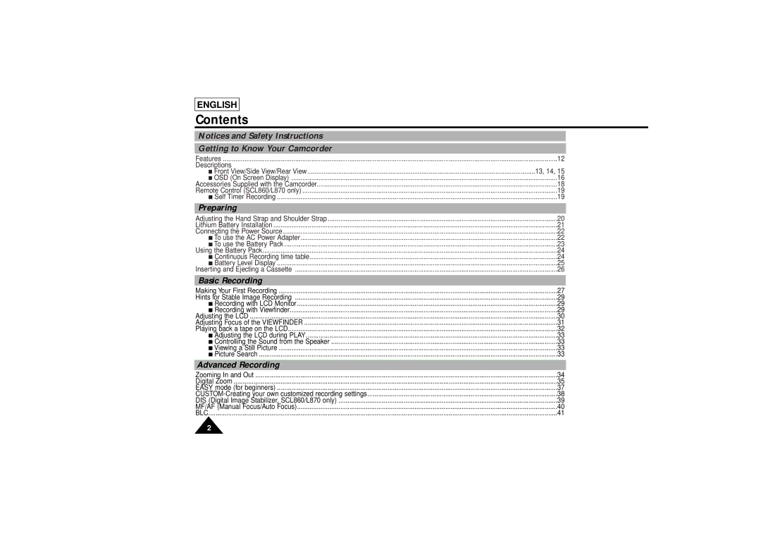 Samsung SCL810 manual Contents 