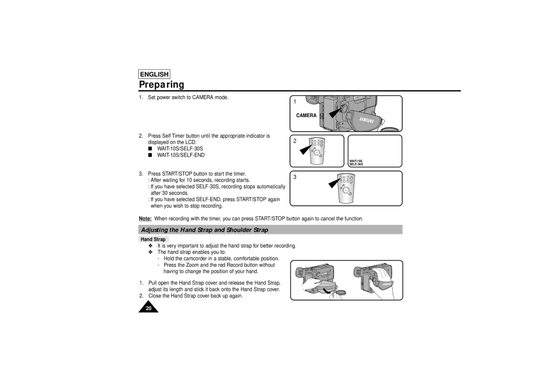 Samsung SCL810 manual Preparing, Adjusting the Hand Strap and Shoulder Strap, Camera 