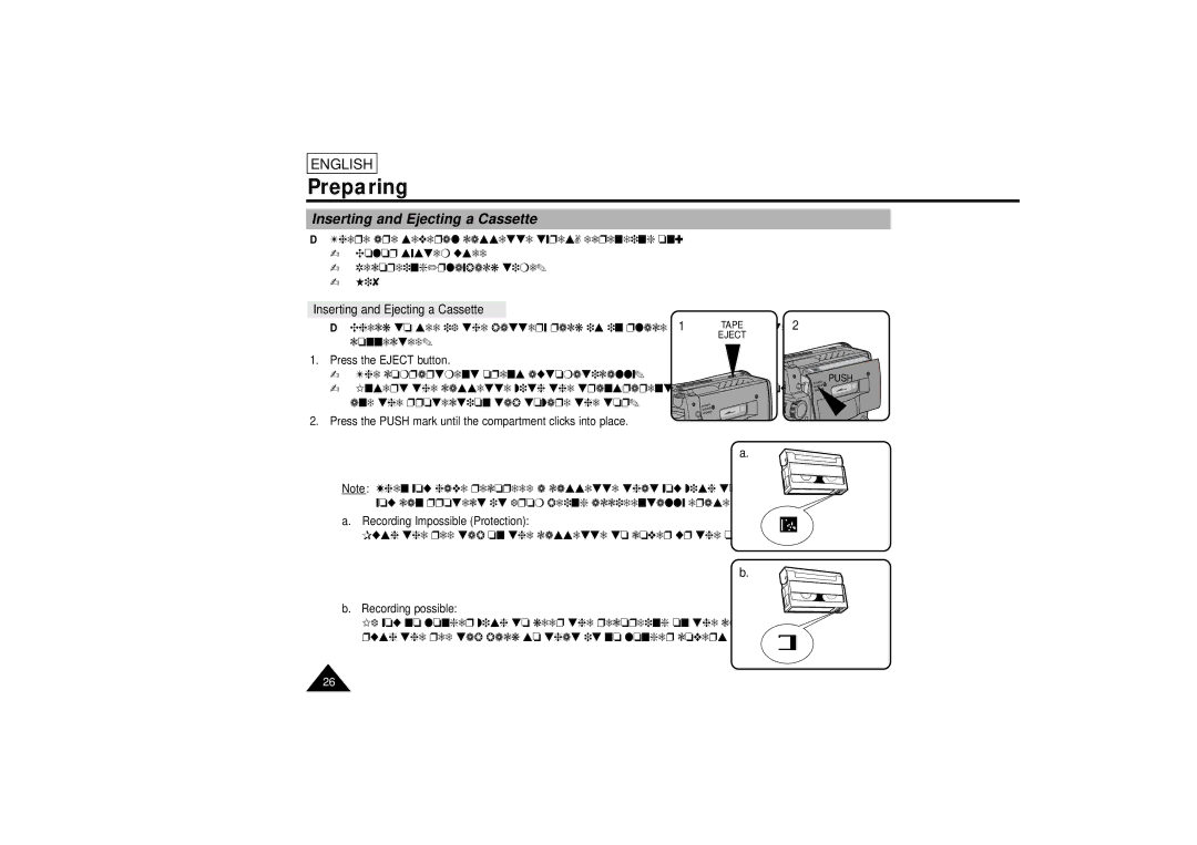 Samsung SCL810 manual Inserting and Ejecting a Cassette, Press the Eject button, Recording possible 