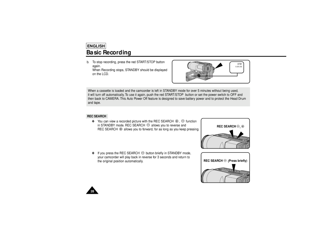 Samsung SCL810 manual REC Search Press briefly 