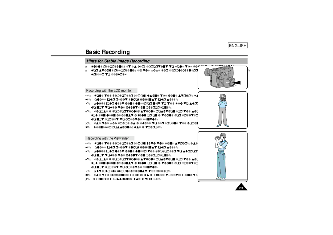 Samsung SCL810 manual Hints for Stable Image Recording, Recording with the LCD monitor, Recording with the Viewfinder 