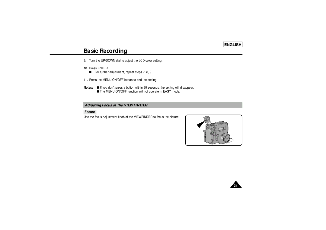 Samsung SCL810 manual Adjusting Focus of the Viewfinder 