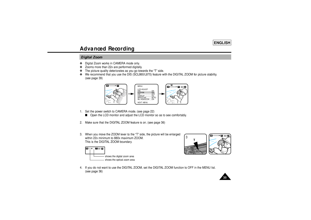 Samsung SCL810 manual Digital Zoom 