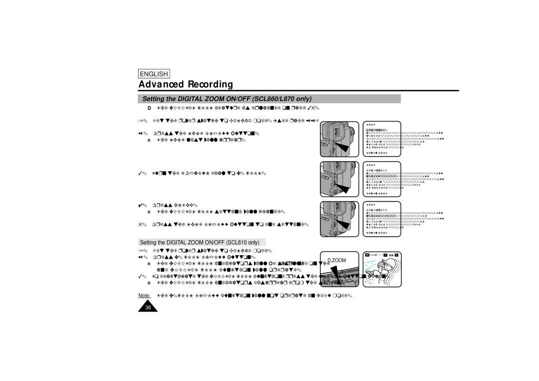 Samsung manual Setting the Digital Zoom ON/OFF SCL860/L870 only, Setting the Digital Zoom ON/OFF SCL810 only 