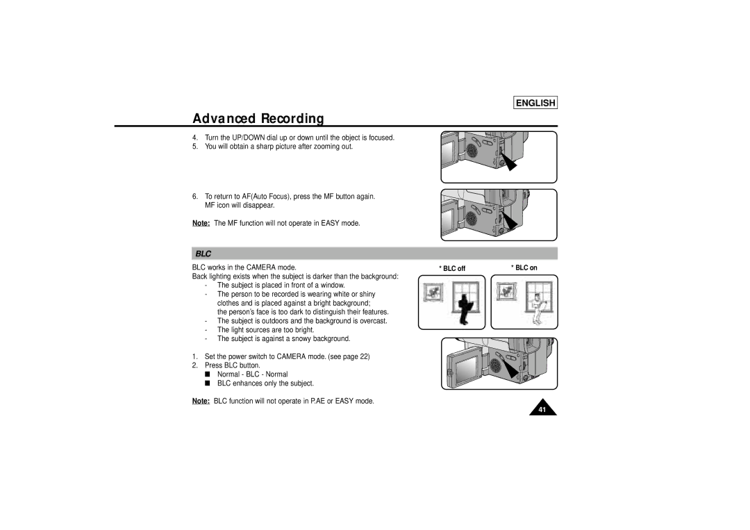 Samsung SCL810 manual Blc, BLC off 