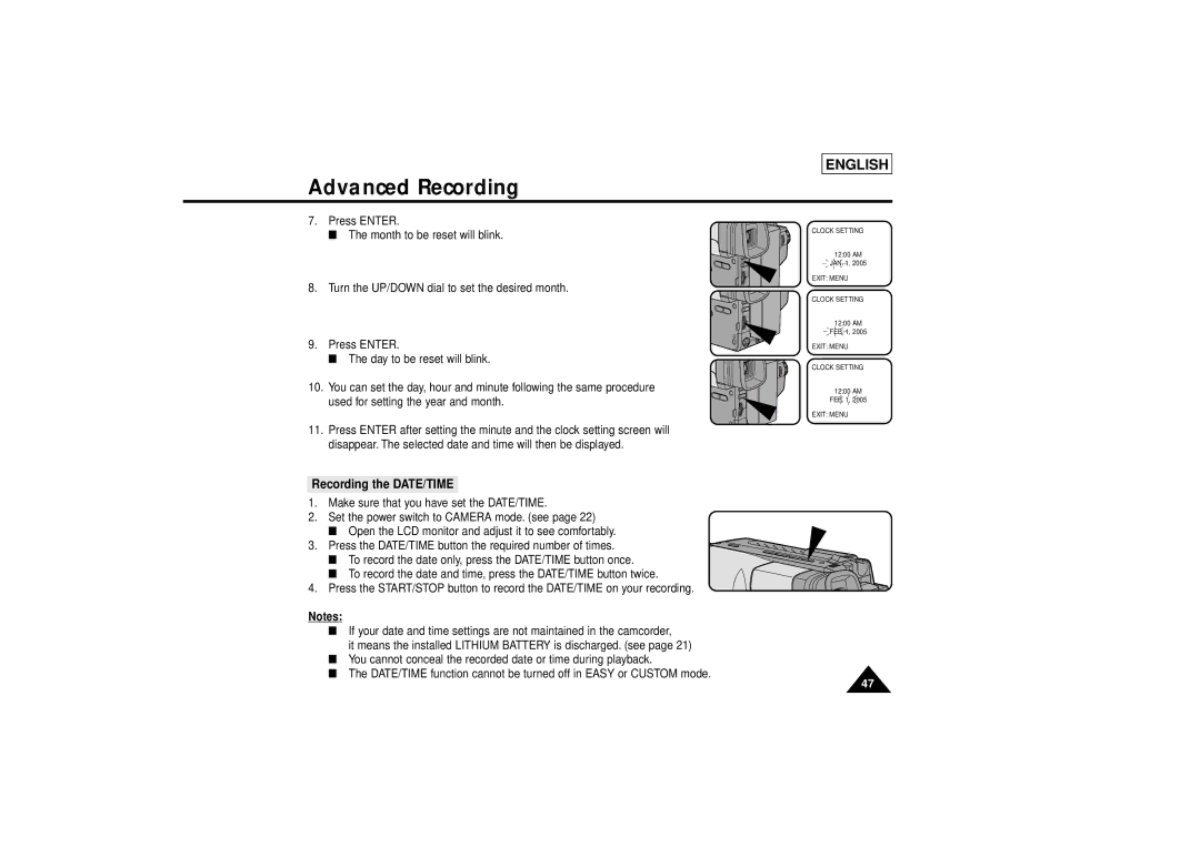 Samsung SCL810 manual Recording the DATE/TIME 