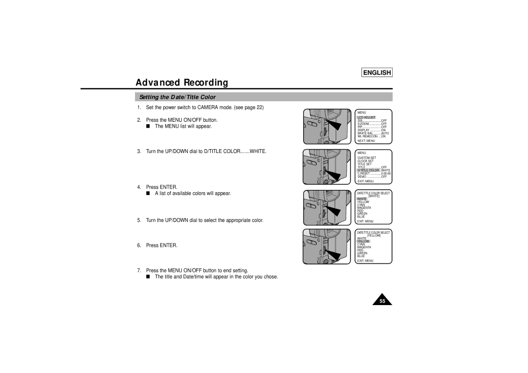 Samsung SCL810 manual Setting the Date/Title Color 