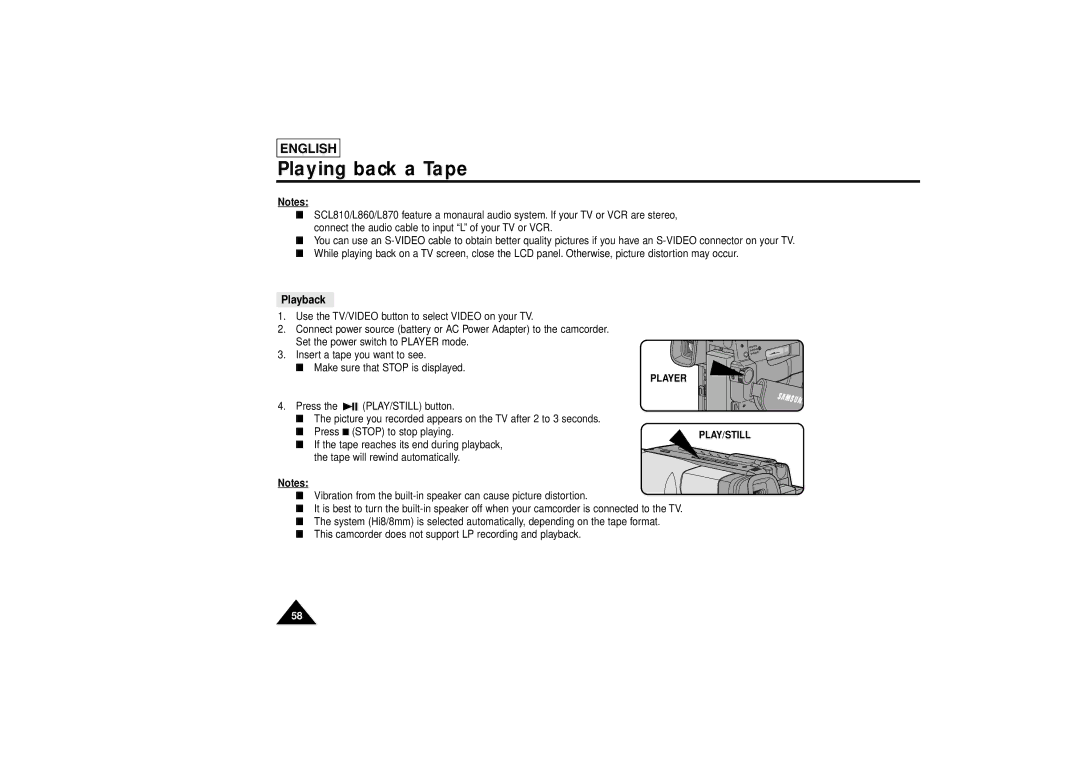 Samsung SCL810 manual Playback, Player 