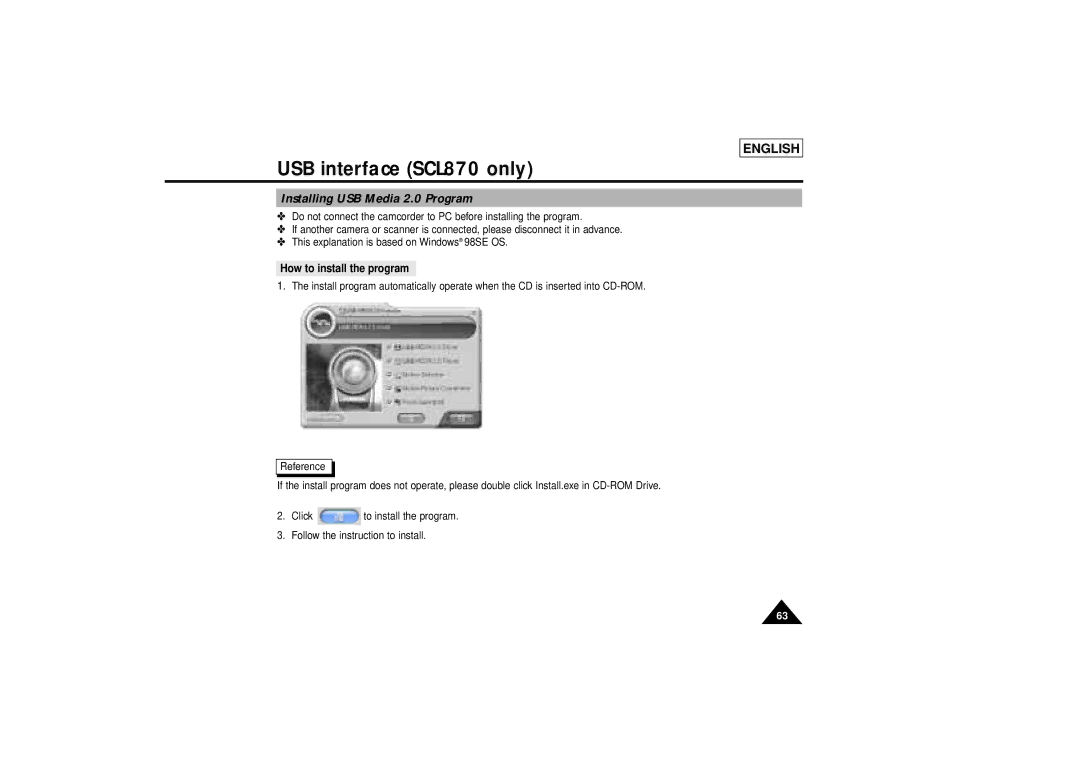 Samsung SCL810 manual Installing USB Media 2.0 Program, How to install the program 