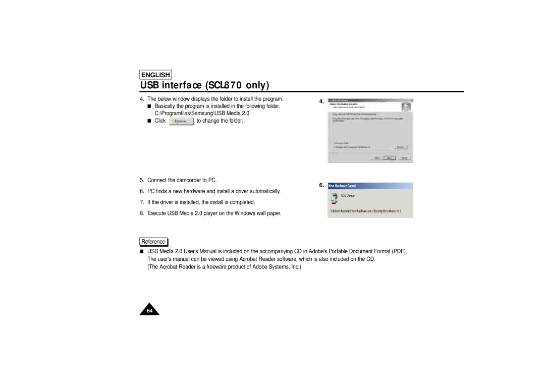 Samsung SCL810 manual USB interface SCL870 only 