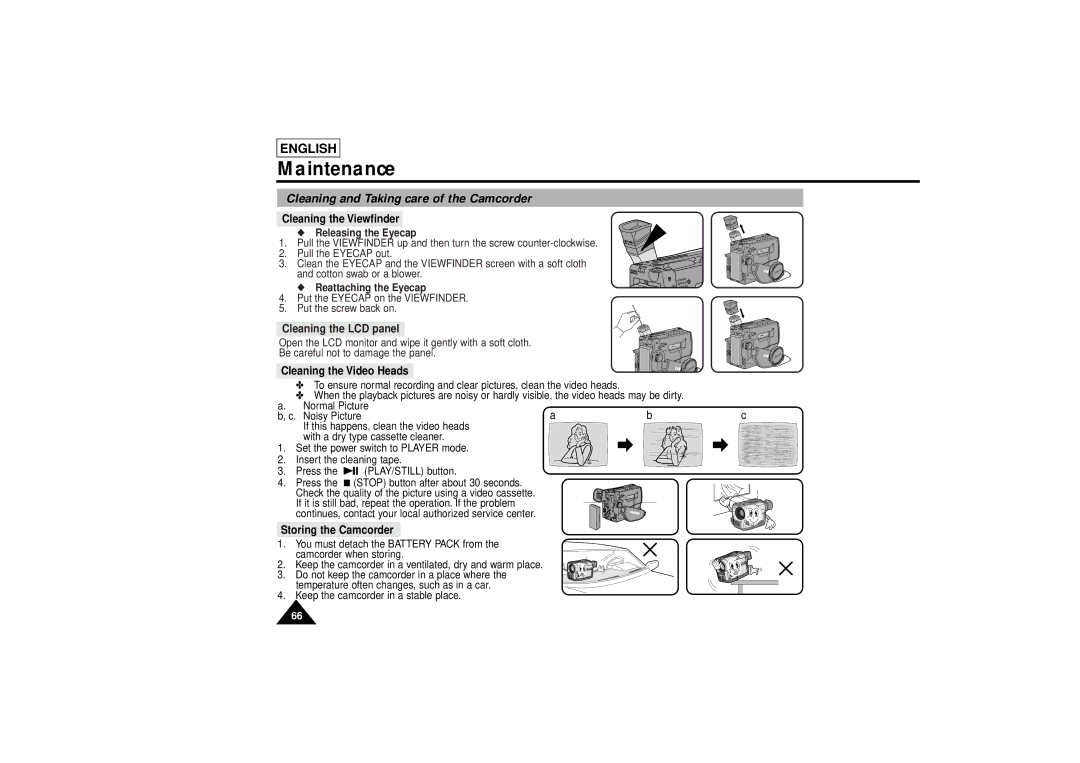 Samsung SCL810 manual Maintenance, Cleaning and Taking care of the Camcorder 