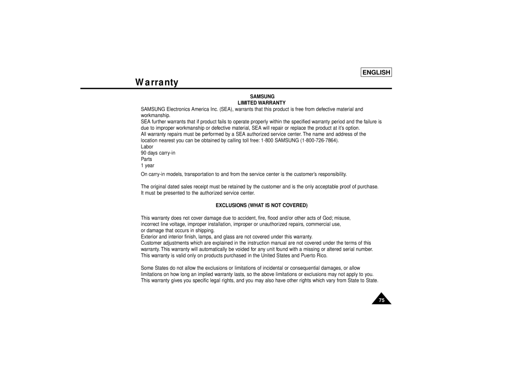 Samsung SCL810 manual Samsung Limited Warranty, Exclusions What is not Covered 