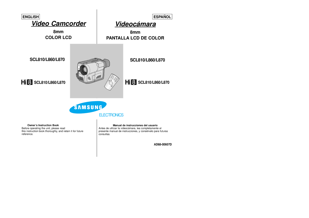 Samsung SCL870, SCL860 manual Video Camcorder, AD68-00607D 