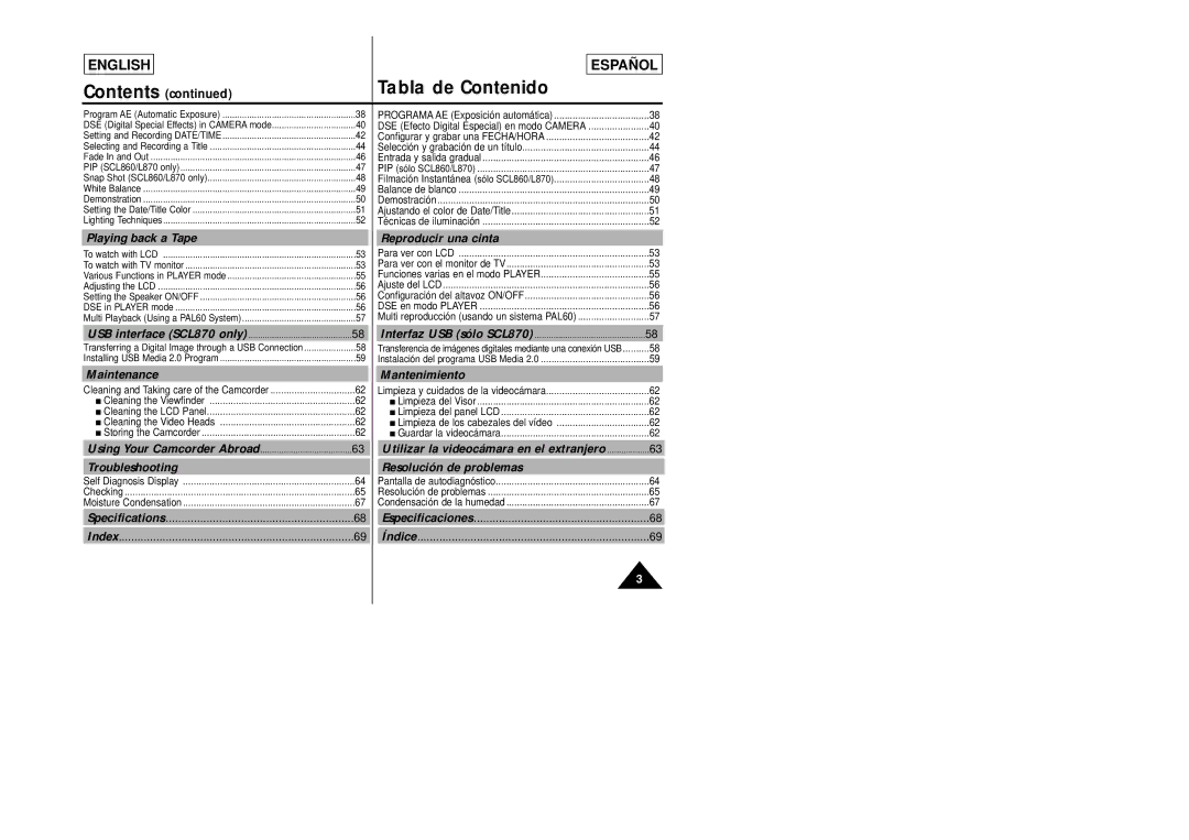 Samsung SCL870, SCL860 manual Playing back a Tape, Maintenance, Troubleshooting, Reproducir una cinta, Mantenimiento 