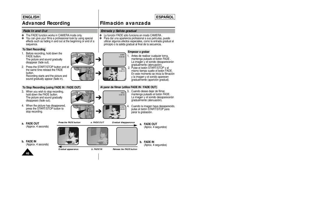 Samsung SCL860, SCL870 manual Fade In and Out Entrada y Salida gradual 