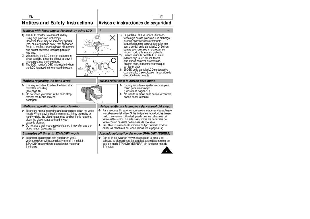 Samsung SCL870, SCL860 manual Avisos relativos a la correa para mano, Minutes off timer in Standby mode 