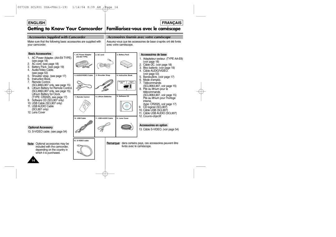 Samsung SCL903 manual Basic Accessories, Optional Accessory 