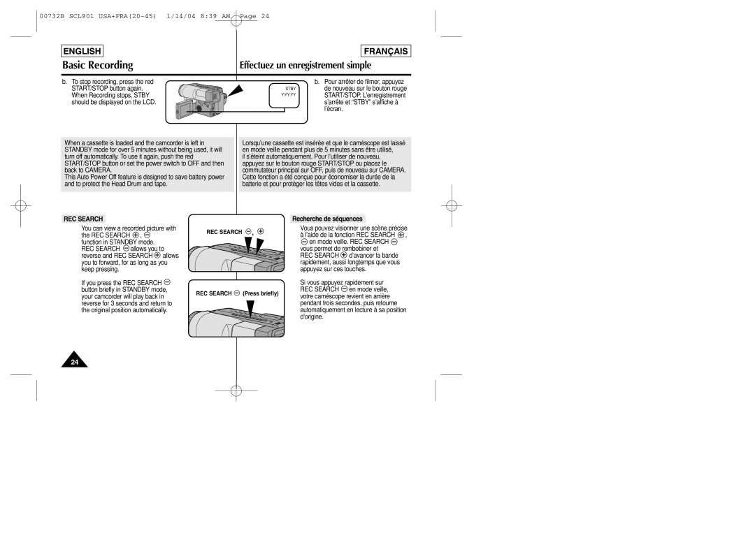 Samsung SCL903 manual REC Search, Recherche de séquences 