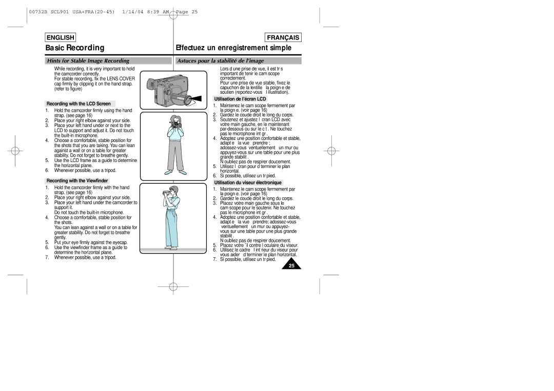 Samsung SCL903 manual Recording with the LCD Screen Utilisation de l’écran LCD, Recording with the Viewfinder 