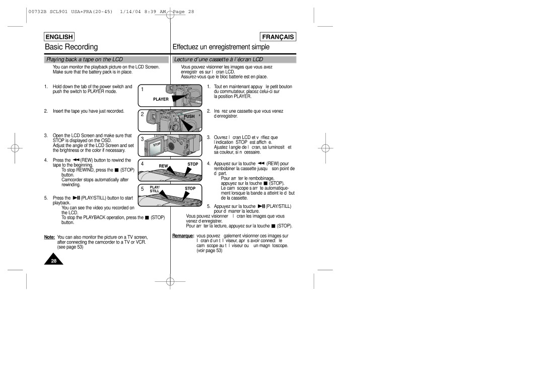 Samsung SCL903 manual Stop, Play/Still 