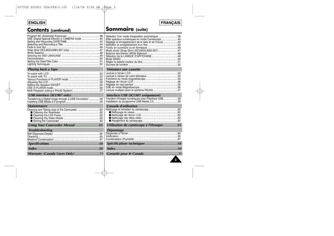 Samsung SCL903 manual Playing back a Tape Visionnez une cassette, USB interface SCL907 only Interface USB SCL907 uniquement 