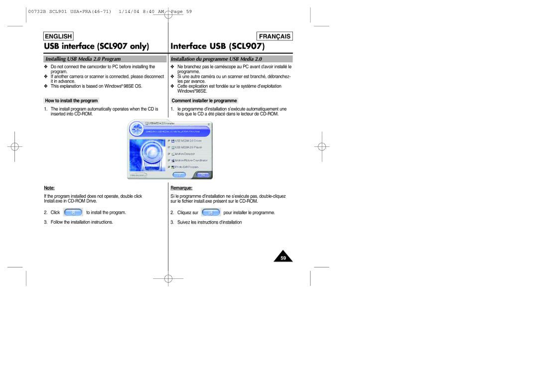 Samsung SCL903 manual Do not connect the camcorder to PC before installing, Program Programme 