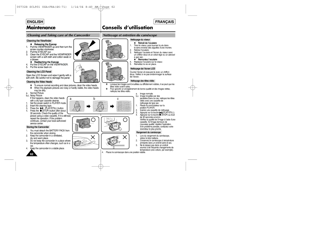 Samsung SCL903 manual Cleaning the Viewfinder Releasing the Eyecap, Reattaching the Eyecap, Cleaning the LCD Panel 