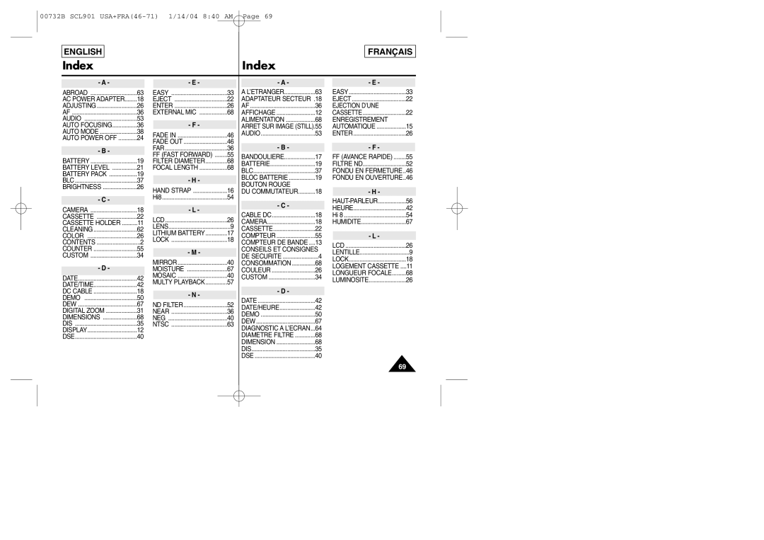 Samsung SCL903 manual Index 