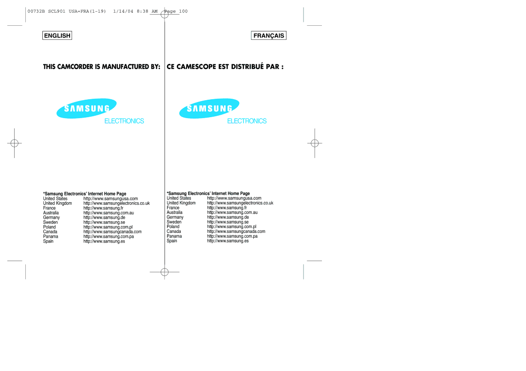 Samsung SCL903 manual Français CE Camescope EST Distribué PAR, Samsung Electronics’ Internet Home 