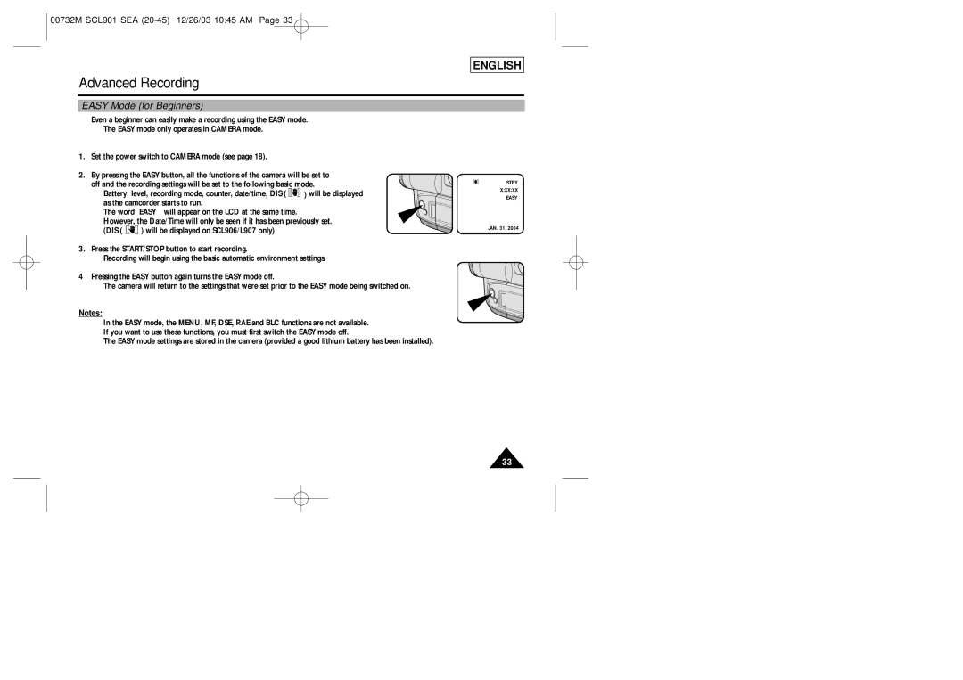 Samsung SCL906, SCL907, SCL901 manual Easy Mode for Beginners 