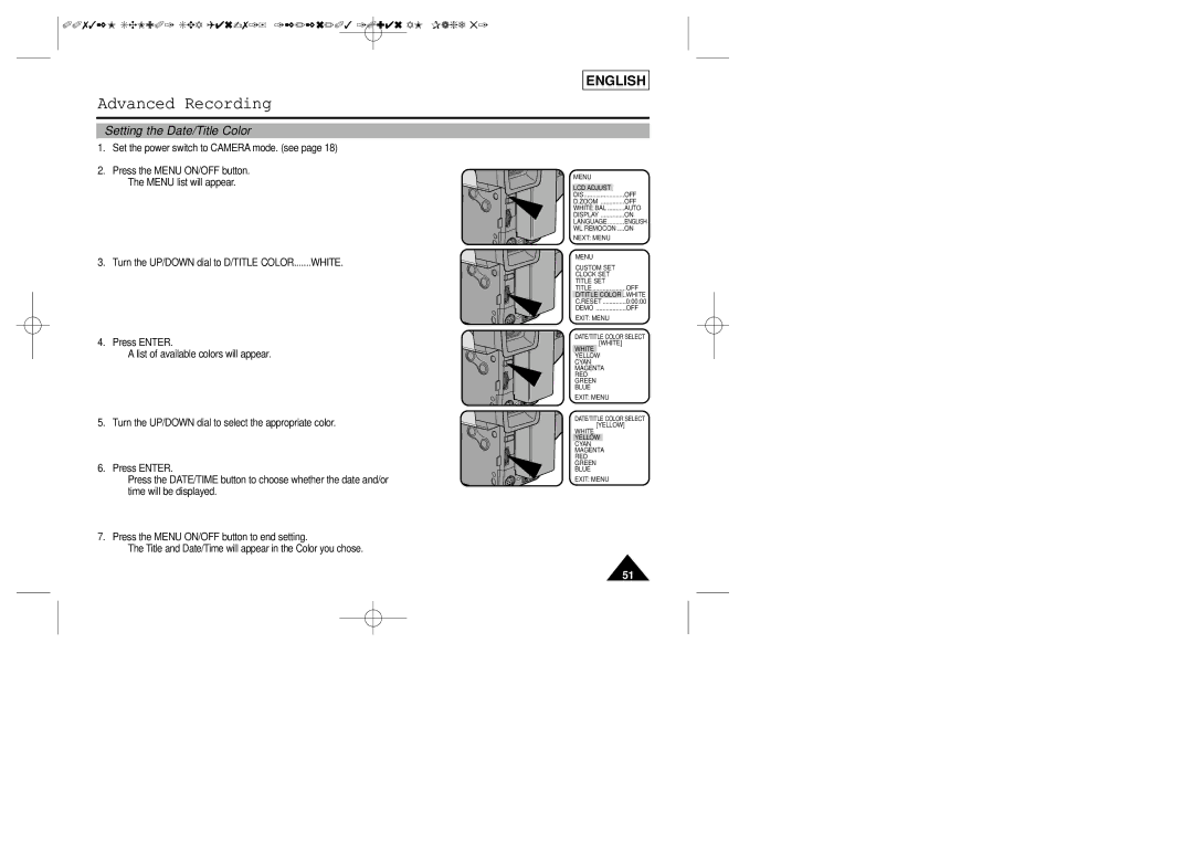 Samsung SCL906, SCL907, SCL901 manual Setting the Date/Title Color 