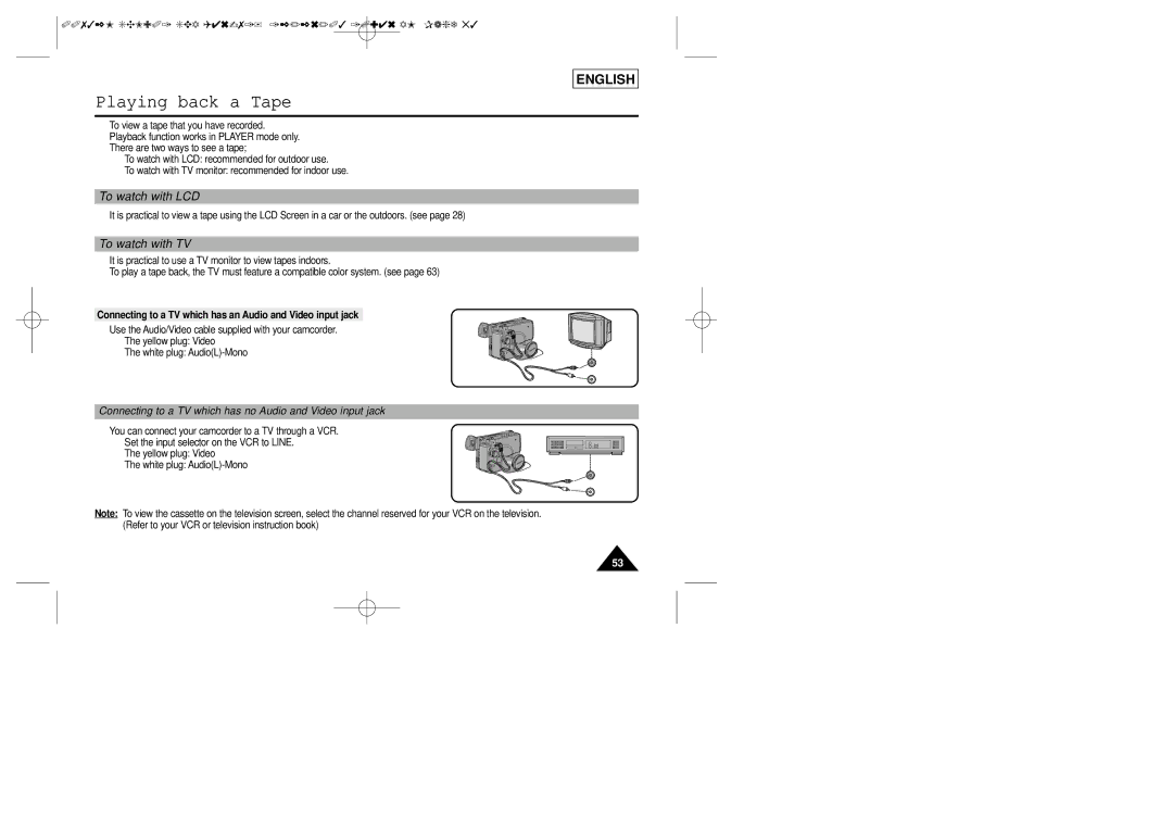 Samsung SCL907, SCL906 To watch with LCD, To watch with TV, Connecting to a TV which has an Audio and Video input jack 