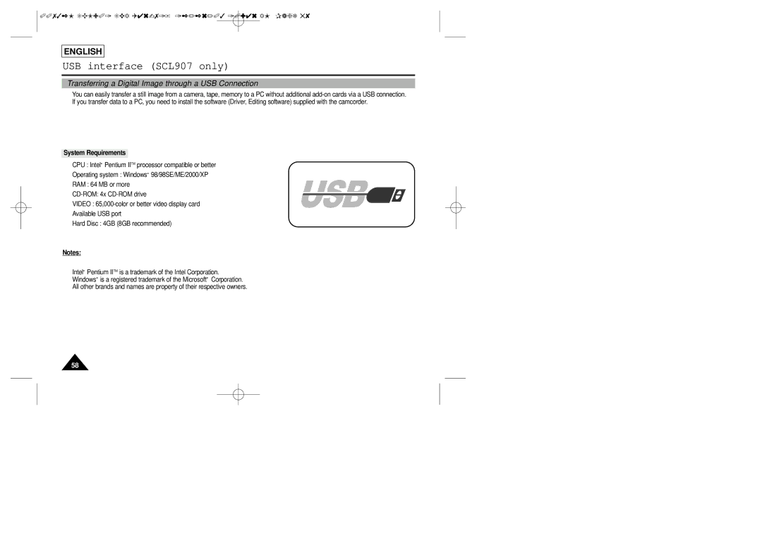 Samsung SCL901 manual USB interface SCL907 only, Transferring a Digital Image through a USB Connection, System Requirements 