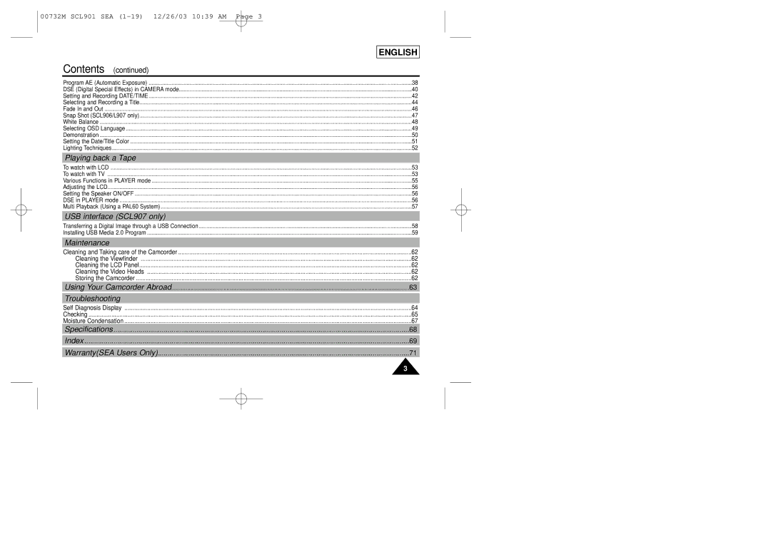 Samsung SCL906, SCL901 manual Playing back a Tape, USB interface SCL907 only, Maintenance, Troubleshooting 