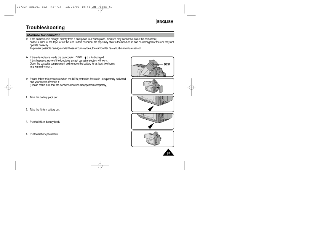 Samsung SCL901, SCL907, SCL906 manual Troubleshooting, Moisture Condensation 