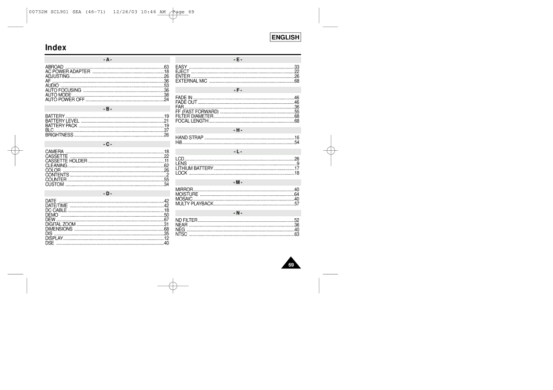 Samsung SCL906, SCL907, SCL901 manual Index 